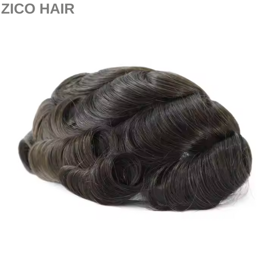 Zico Hair Q6 Stock French Lace Hair Replacement With PU Sides and Back Good Bleached Knots on the Front
