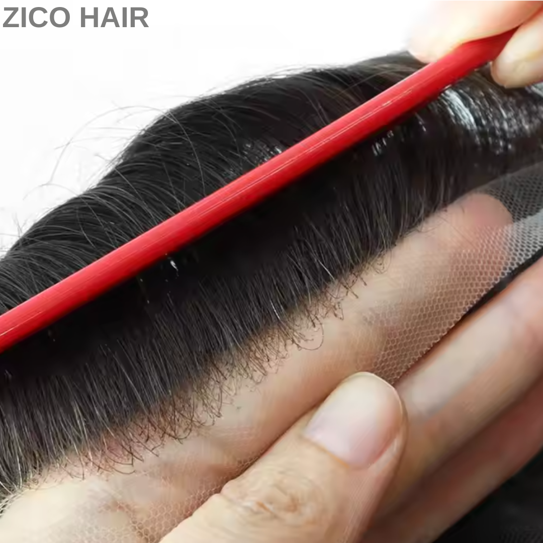 Zico Hair Q6 Stock French Lace Hair Replacement With PU Sides and Back Good Bleached Knots on the Front