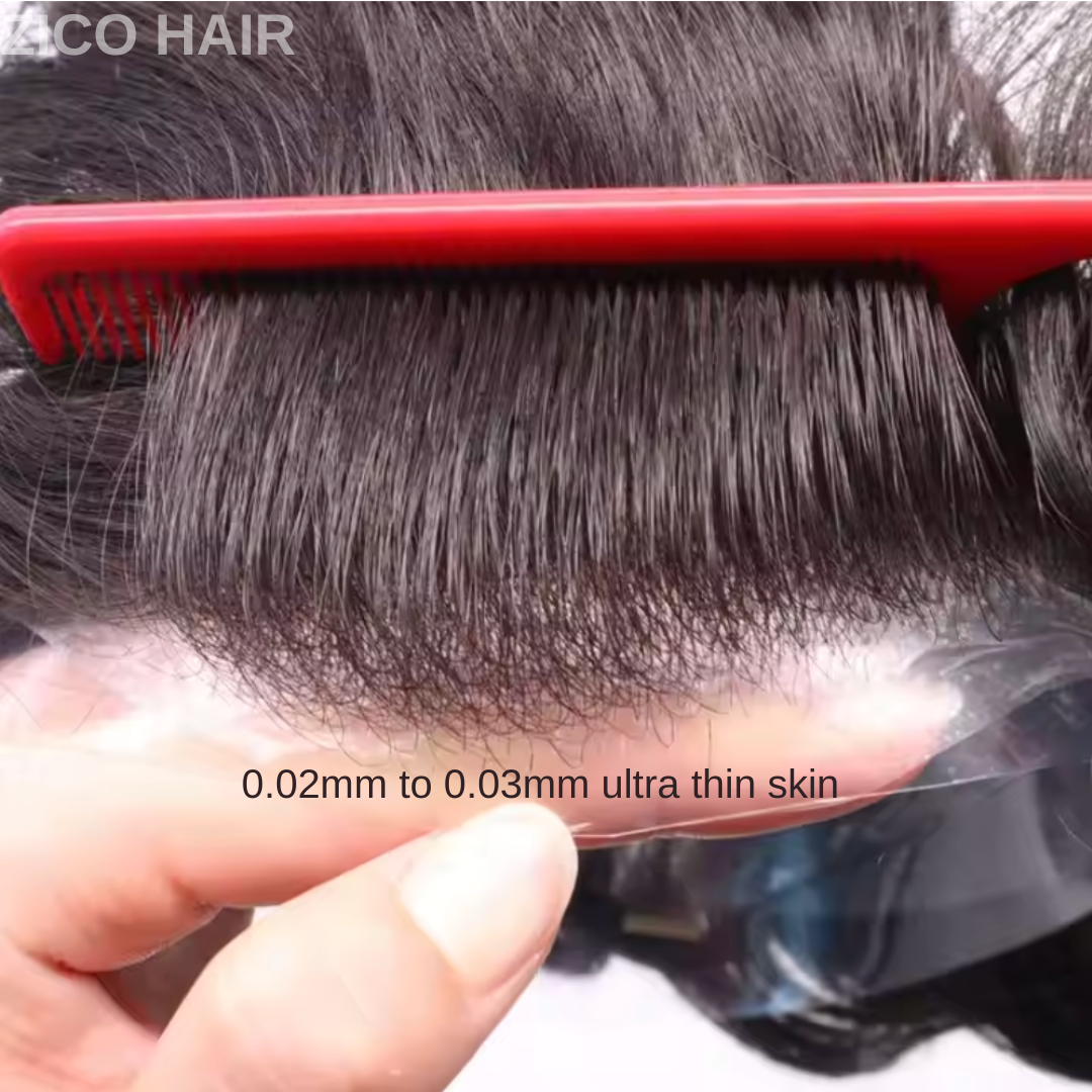 Zico Hair IH02V Invisible Hairline 0.02mm to 0.03mm Skin Base Hair Replacement with V-looped all over