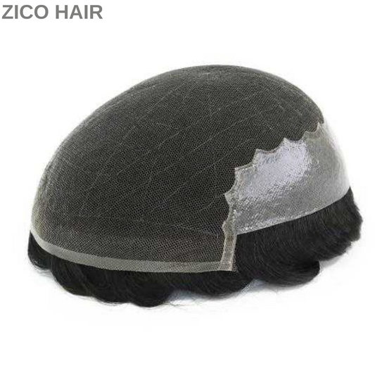 Zico Hair Q6 Stock French Lace Hair Replacement With PU Sides and Back Good Bleached Knots on the Front
